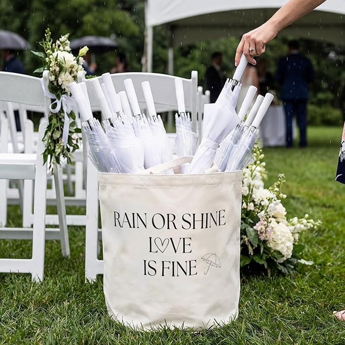 Yungyan Wedding Baskets with Handles 16 inch Large Storage Basket for Wedding Glow Sticks Slippers Flip-flops Umbrella Blankets Gift Container for Ceremony Ivory White (Rain or Shine)