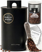 STYLED SETTINGS Coffee Storage Container - Airtight Vacuum Coffee Canister with Scoop and Label - Matte Black Canister Holds 1lb Beans or Grounds, Dual-Lid Freshness System - Perfect for Gifting