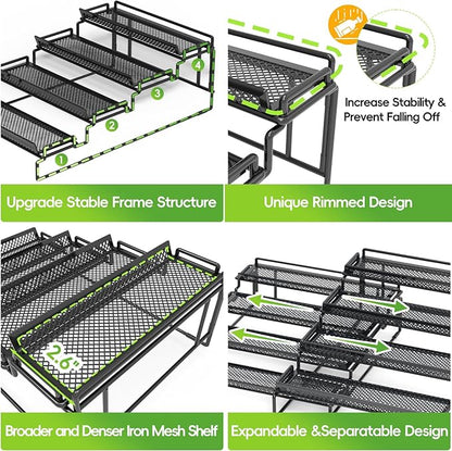 4 Tier Spice Rack Organizer for Cabinet, Black (2 PCS S&L) Seasoning Organizer Rack for Inside Cabinets, Countertop, Pantry Storage