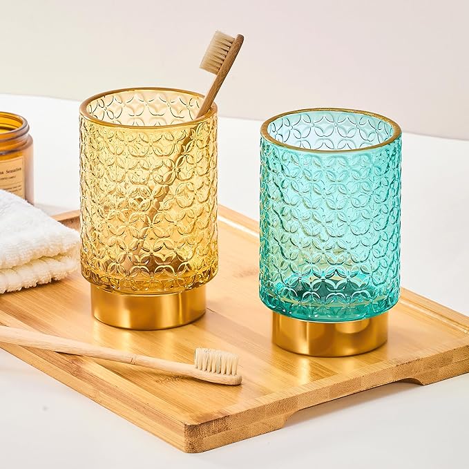Makeup Brush Holder Organizer,Toothbrush Holders,Desk Pen Pencil Holder,Multifunctional Vintage Glass Brush Cup（A44-2-US）