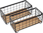 TIEYIPIN Metal Wire Storage Basket, Toilet Paper Roll Holder Wood Base Countertop Decor Box Toilet Tank Shelf Cabinet Organizer for Bathroom Pantry Garage Bedroom Livingroom (Black (2 Pack))