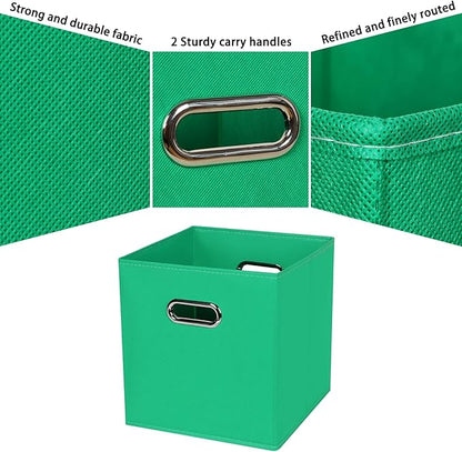 Black Fabric Cubby Storage Bins,13x13x13 Inches ,Cube Organizer Bin Foldable Storage Boxes with Dual Handles Fabric Organizer Box and collapsible Storage basket,Set of 6,Green