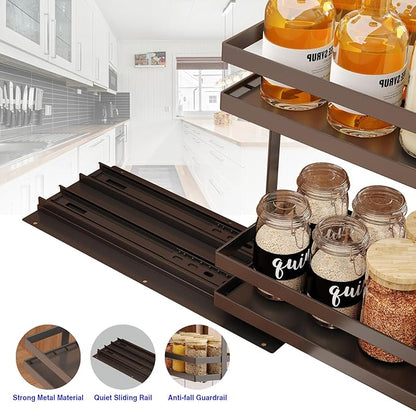 Mustorn 4 Pack Pull Out Spice Rack Organizer for Cabinet, 2 Tier Metal Slide Out Seasoning Organizer and Storage Heavy Duty Vertical Spice Rack Shelf Pullout for Kitchen Cabinets No Drilling (Black)