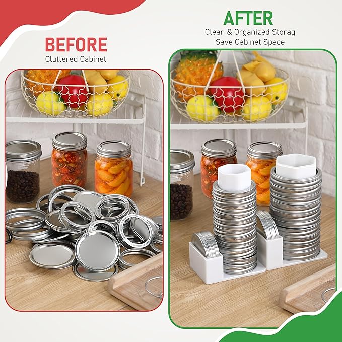 Feekoon Mason Jar Lid Organizer & Holder 2 Pack, Lid Storage Organizer for Regular & Wide Mouth, Removable Sleeve Design Holds 20 Lids & 20 Rings, Mason Jar Accessories for Kitchen Cabinet Storage