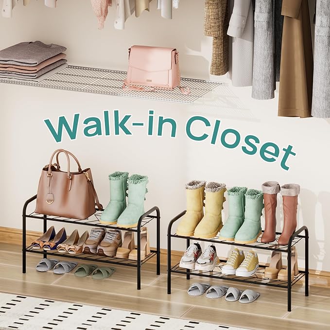 viewcare Shoe Rack for Closet, 2-Tier Small Shoe Rack for Entryway & Garage, Sturdy Metal Construction, Shoe Organizer Holds 4-8 Pairs