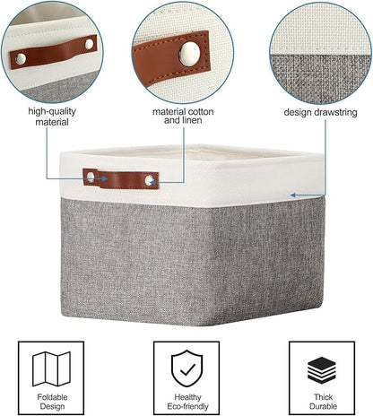 Uiifan 10 Pcs Collapsible Storage Bins Fabric Foldable Storage Basket with Handles Cloth Organizer Linen Shelf Baskets for Shelves Home Closet Nursery Toys(16 x 12 x 10 Inch,Gray and White)