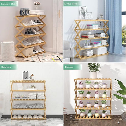 5 Tier Bamboo Shoe Rack,Portable Folding Shoe Storage Rack,Without Installation Small Shoe Rack Perfect for Corridors, Bedrooms and Small Spaces (5 Tier)