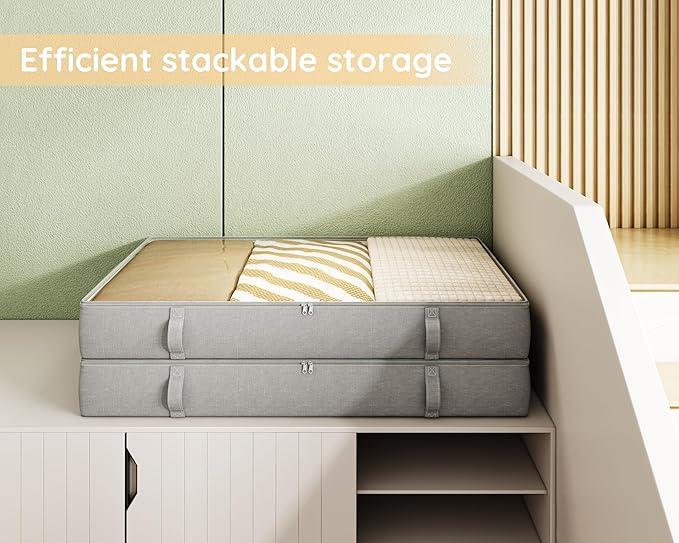 Vailando Storage Containers, 8 Inches Tall 80L Underbed Storage Bins with Sturdy Handles and Sidewalls, Closet Organizer for Clothes, Blankets, Seasonal Items, Light gray, 2-Pack