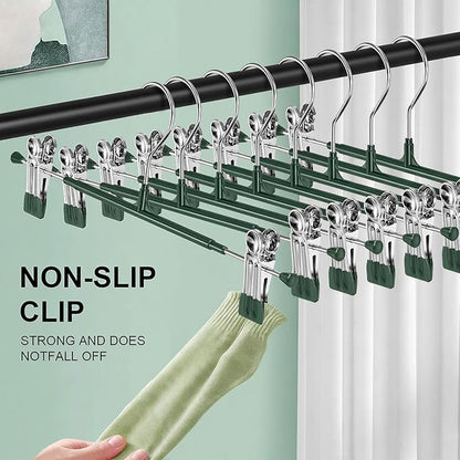 POZEAN Pants Hangers with Clips for Women 30 Pack, 12Inch Adjustable Heavy Duty Skirt Hangers, Space Saving Non-Slip Shorts Jeans Trousers Clothes Hangers, Green