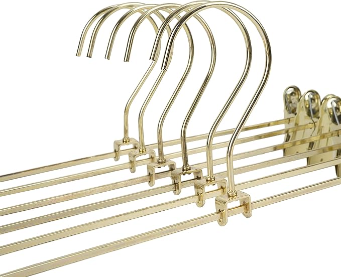 13.8" Gold Metal Pants Trousers Hangers, 60-Pack, Skirts Adjustable Clips Bottom Organization Display Clothes Hanger Display Storage (60 Pack)