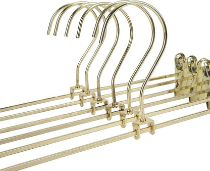 13.8" Gold Metal Pants Trousers Hangers, 60-Pack, Skirts Adjustable Clips Bottom Organization Display Clothes Hanger Display Storage (60 Pack)
