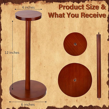 Weysat 4 Pack Wooden Hat Display Stand with Round Base Brown Rustic Vintage Hat Rack Holder for Wig Cap Helmet Boutique Jewelry Organizer for Home Store Tabletop Shelf Decor, 12 x 6 x 4 Inches