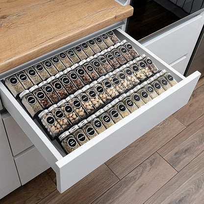 Mulush Metal Spice Rack Tray - Spice Drawer Organizer for Kitchen Cabinets Storage and Organization (Jars Not Included)