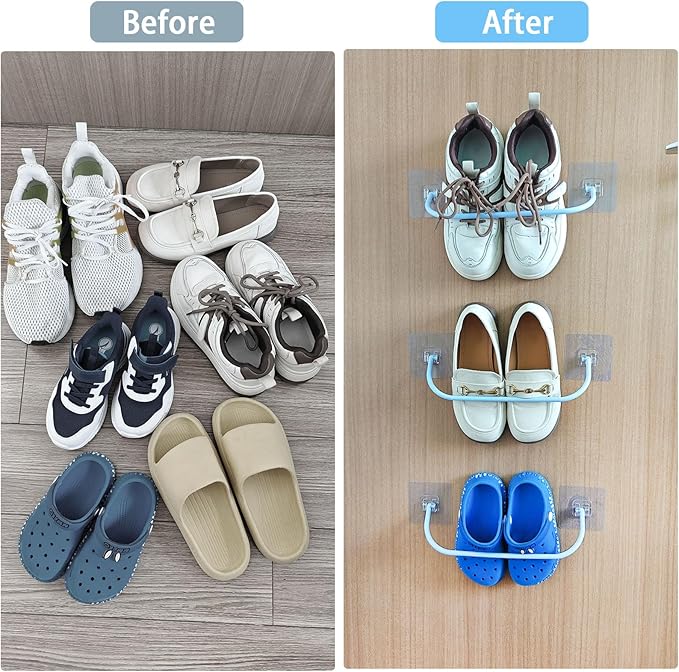 6 Pack Wall Mounted Shoe Rack with Sticky Hanging Strips, Wall Shoe Rack for RV camper, Small Space Shoes Holder for Door Shoes organizer Shelf No Drilling