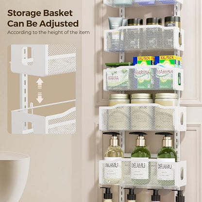 Delamu 8 Tier Over the Door Pantry Organizer, 2in1 Hanging or Wall Mount Spice Rack Seasoning, Adjustable Heavy-Duty Narrow Pantry Door Organizer and Storage for Kitchen Cabinet and Bathroom,12" White