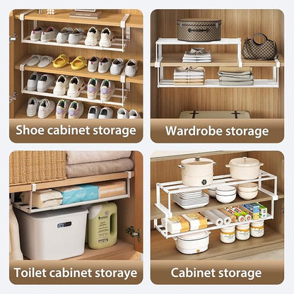 Expandable Shoe Rack & Hanging Shoe Organizer, Adjustable Under Shelf Storage for Closet, 16.5"-31.5" Space Saving Rack for Closet Pantry Laundry Room