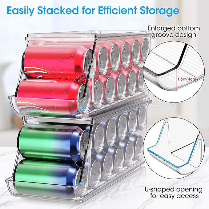 2 Pack Stackable Soda Can Organizer with Lids, Refrigerator Organizers and Storage, Clear Organizers for Pantry, Freezer, Kitchen – Holds 12 Cans Each
