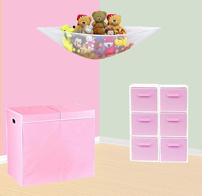 Simple Houseware Double Laundry Hamper with Lid and Removable Bags, Pink