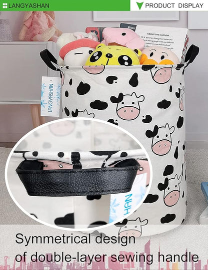 Storage Bin, Canvas Fabric Collapsible Organizer Basket for Laundry Hamper,Toy Bins,Gift Baskets, Bedroom, Clothes,Baby Nursery (Spotted Cow)