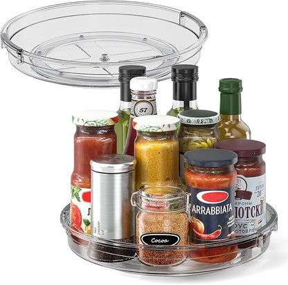 LAMU 2 Pack 10.6in Lazy Susan Organizer Turntable for Cabinet, Lazy Susan for Refrigerator Rotating Organizer for Fridge, Kitchen, Pantry, Countertop, Bathroom, Medicine Cabinet Organizer, Gray