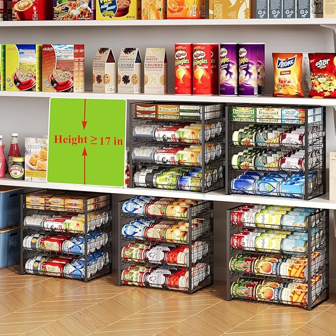 JKsmart 4-Tier Can Rack Organizer for Pantry, Adjustable Can Storage Holder for Various Ounces of Canned food Soda Drinks, Can Dispenser Holds Up to 48 Cans for Cupboard Cabinet
