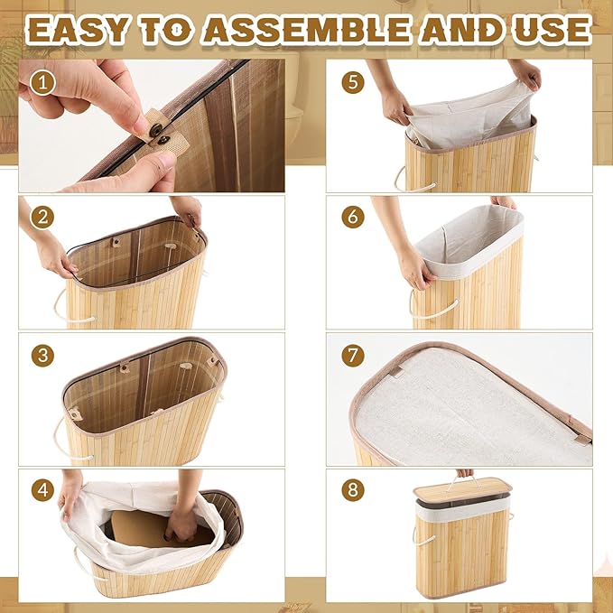 Leinuosen Bamboo Toilet Paper Storage Basket 8 Gallons/30 L Toilet Paper Organizer Holder with Lid Waterproof for Kitchen Bathroom Home(Beige,Regular)