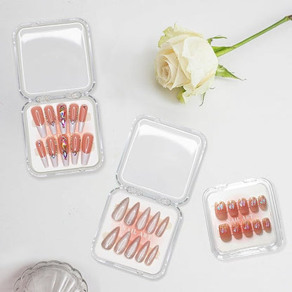 Qsnidy 9 Pcs Press On Nail Storage Box, Transparent Acrylic Fake Nail Case with 9 Display Cards and 2 Sheets of Double-Sided Adhesive Tape (20 Strips) for Nail Art Home Salon Packaging Use