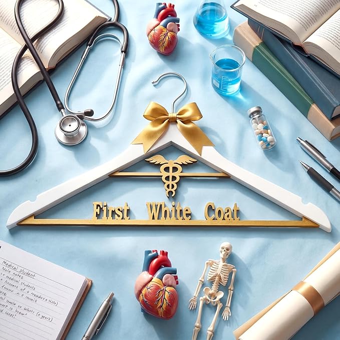 Reallnaive First White Coat Hanger Medical Student Graduation Gift for Pharmacist New Doctor PhD Gift White Coat Ceremony Med School Graduation Congratulation Favor