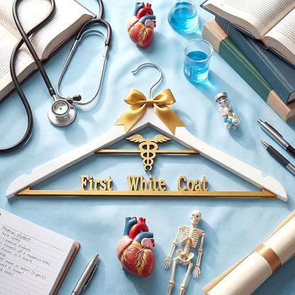Reallnaive First White Coat Hanger Medical Student Graduation Gift for Pharmacist New Doctor PhD Gift White Coat Ceremony Med School Graduation Congratulation Favor