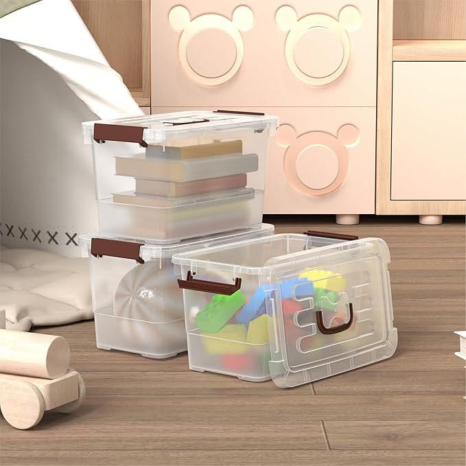 7-Quart Clear Plastic Storage Bins with Lids, 5-Pack Durable Stackable Organization Container with Lock Buckle and Handle