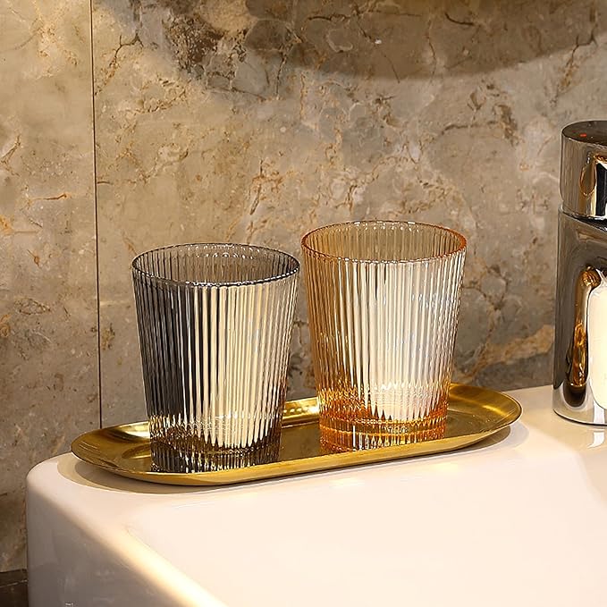 2 PCS Gold Stainless Steel Decorative Tray, 7-Inch Oval Jewelry Dish and Vanity Organizer for Bathroom, Towels, and Small Items