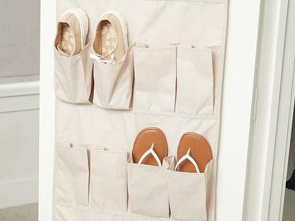 Covermates Over the Door Shoe Organizer - Heavy Duty Material, Stainless Steel Hooks, Grommets - Closet Storage, Beige Heather