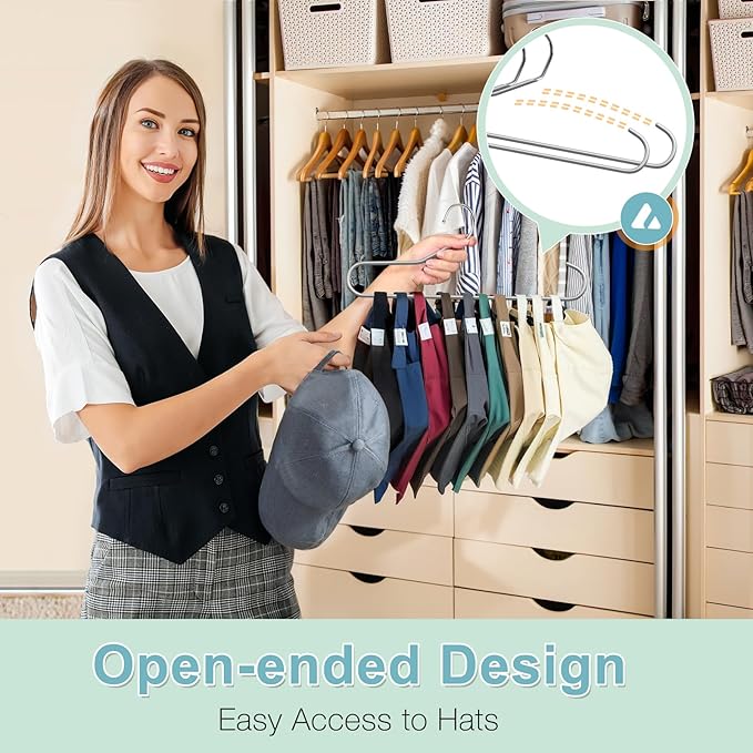 Hat Storage Organizer for Baseball Caps, Lomrsiul Non Slip PVC Coating Hat Rack Hangers for Closet Hat Holder Max 10 Hats Closet Organizers and Storage for Cap Purse Belt Tie Bra Grey 4 Pack