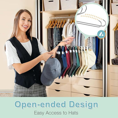 Hat Storage Organizer for Baseball Caps, Lomrsiul Non Slip PVC Coating Hat Rack Hangers for Closet Hat Holder Max 10 Hats Closet Organizers and Storage for Cap Purse Belt Tie Bra Grey 4 Pack