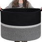 CHICVITA Extra Large Laundry Basket, Woven Rope Blanket Basket for Towels, Clothes, Toy Storage, Pillow Basket for Living Room, Family Room, 22 x 22 x 14 inches, Black