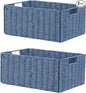 Vagusicc Wicker Storage Basket, Set of 2 Hand-Woven Paper Rope Wicker Basket, Small Storage Baskets for Organizing Toilet Paper, Foldable Large Cube Storage Organizer Bins for Shelves (Blue)