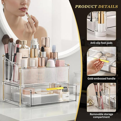 Modular Makeup Organizer, Clear Acrylic Cosmetic Storage Box with Drawer, Vanity Countertop Organizer for Makeup, Skincare and Beauty Accessories – Multiple Styles