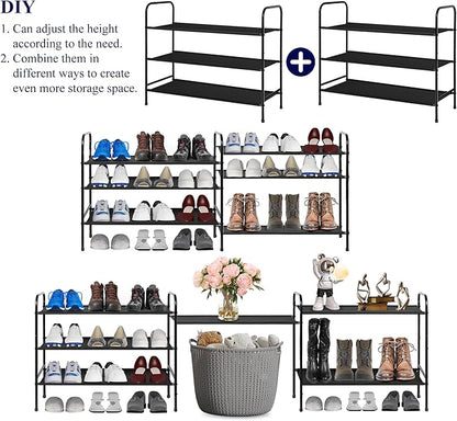 MAX Houser 3 Tier Free Standing Shoe Rack, Metal Shoe Storage Shelf for 9-12 Pairs, Easy to Assemble, Entryway, Bedroom, Black