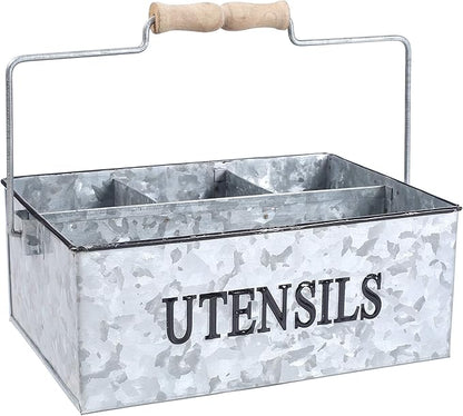 Light & Pro Large Galvanized Bucket Drink Tub Caddy Serveware Utensil Organizer Picnic Caddy Multipurpose Wooden Handle Storage Bin Farmhouse Rustic Organizer With Dividers - Natural