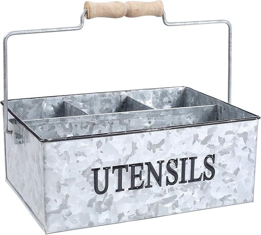 Light & Pro Large Galvanized Bucket Drink Tub Caddy Serveware Utensil Organizer Picnic Caddy Multipurpose Wooden Handle Storage Bin Farmhouse Rustic Organizer With Dividers - Natural