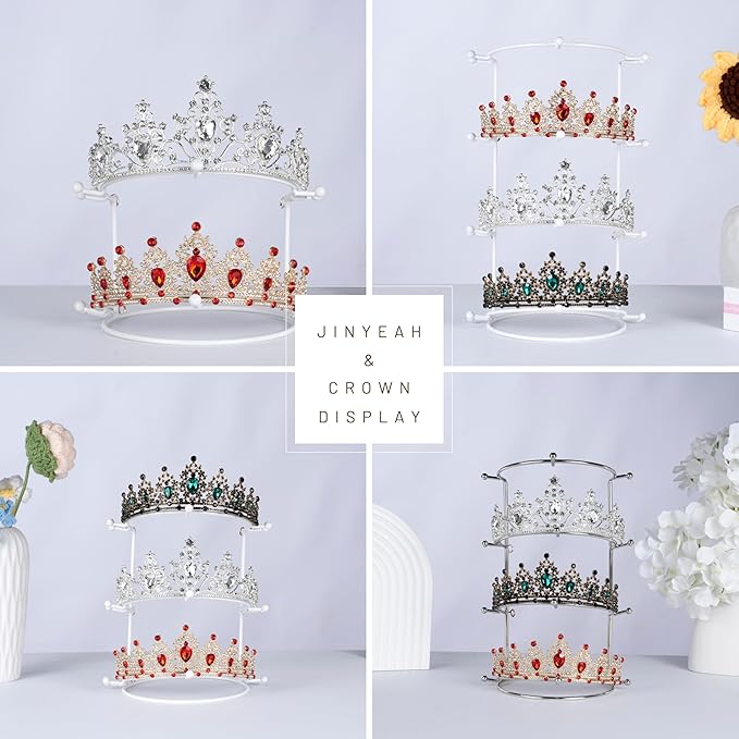 Crown Display Stand, 3-Tier Tiara Headband Display Rack White, Brackets Hair Accessories Organizer, Bathroom Vanity Storage Tray for Women Girls