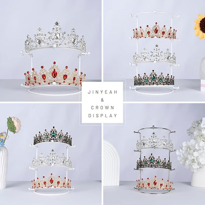 Crown Display Stand, 3-Tier Tiara Headband Display Rack White, Brackets Hair Accessories Organizer, Bathroom Vanity Storage Tray for Women Girls