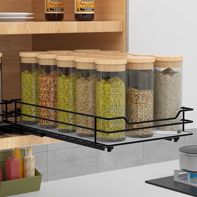 BOIVSHI Pull Out Spice Rack Organizer for Cabinet, Heavy Duty Slide Out Spice Rack Organizer for Kitchen Cabinets and Pantry, Fits Spices, Sauces, Canned Food (6.5''Wx10.5''Dx2.5''H)