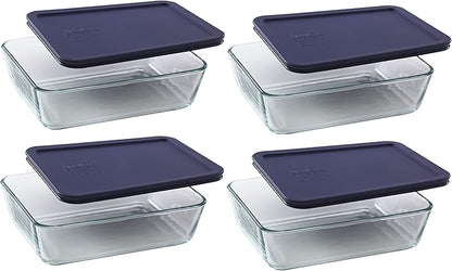 Pyrex 7211 6-Cup Glass Dish & 7211-PC Dark Blue Lid (4-Pack) - Made in USA
