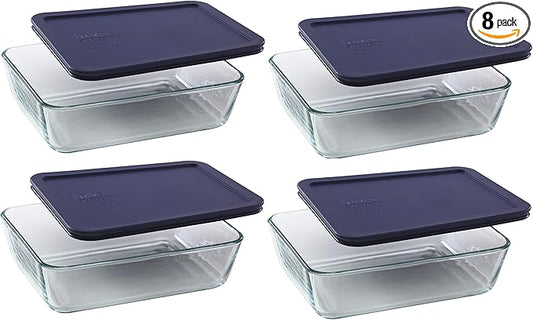 Pyrex 7211 6-Cup Glass Dish & 7211-PC Dark Blue Lid (4-Pack) - Made in USA
