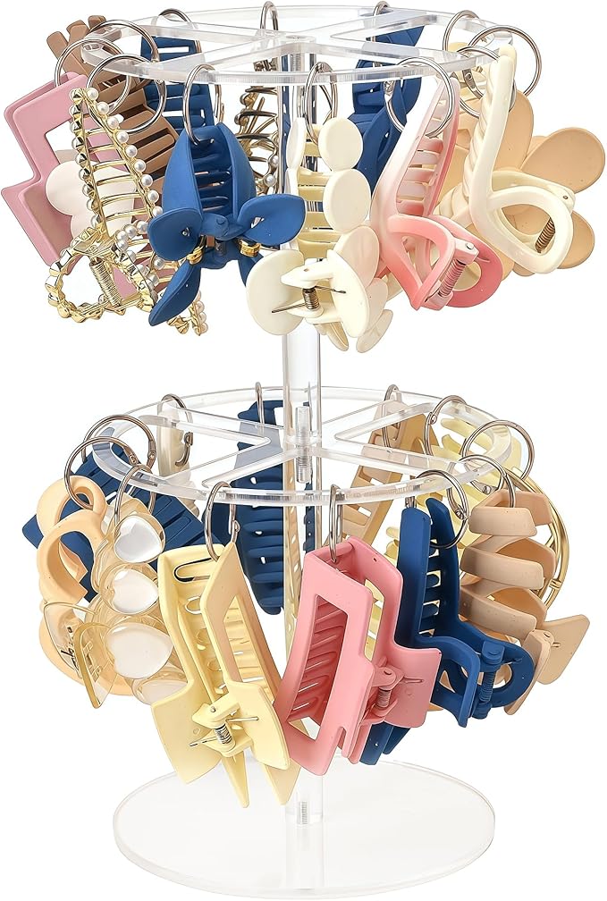 2-Tier Acrylic Claw Clip Organizer Rack- Large Capacity Hair Claw Clips Holder for Bathroom, Bedroom- Durable Clear Hair Accessories Organizer Storage for Women and Girls