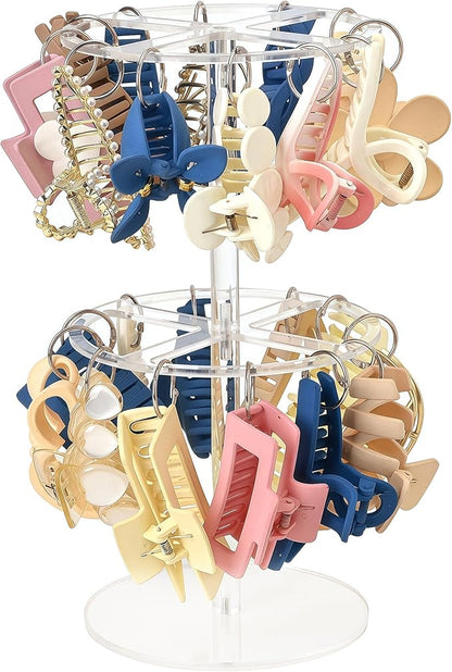 2-Tier Acrylic Claw Clip Organizer Rack- Large Capacity Hair Claw Clips Holder for Bathroom, Bedroom- Durable Clear Hair Accessories Organizer Storage for Women and Girls