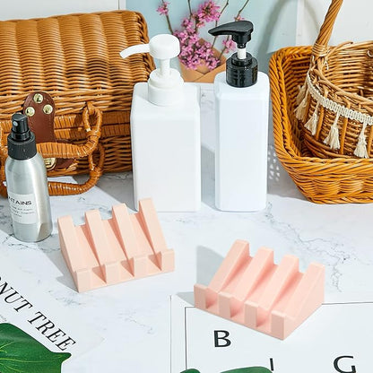 Cunhill 2 Pieces Silicone Soap Dish Self Draining Soap Dish Shower Waterfall Bar Soap Holder Tray with Drain Soap Saver for Kitchen Bathroom Accessories (Light Pink)