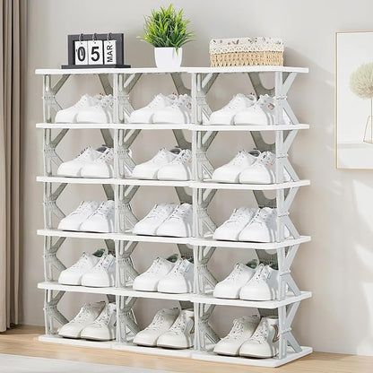 VECELO 6 Tier Vertical Narrow Shoe Rack, Free Standing Shoe Racks, Skinny Shoe Shelf Easy Assembly, Compact Shoe Organizer Space Saving for Small Spaces, Entryway, Garage, Front Door Entrance, Grey