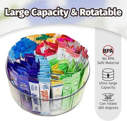 Drink Packet Organizer for Powdered Drink Mix,Powder Packet,Water Packet,Water Flavor Packet,hydration packets, Lazy Susan 360° Turntable Organizer for Drink Mix Necessities